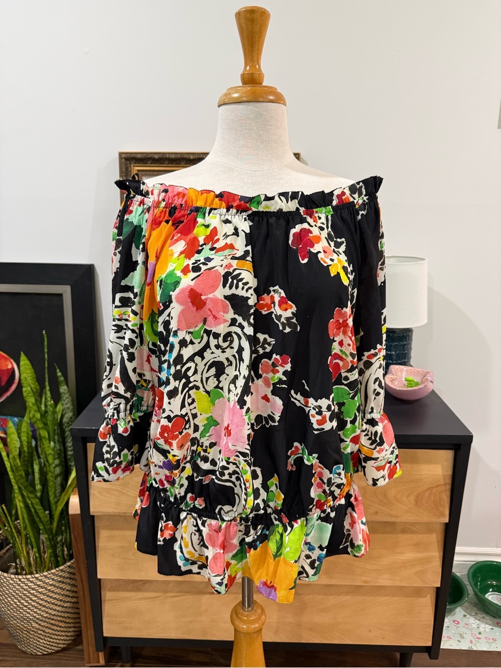 Ralph Lauren Black Floral Off-Shoulder Bouse
